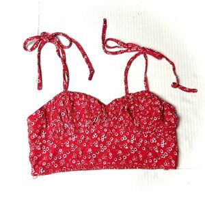 Princess Polly Carly Red Floral Cropped Tank Womens 4 Tie Spaghetti Straps Smock